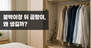 붙박이장과 옷장 뒤 벽면에 곰팡이가 생기는 조건 4 붙박이장 안쪽 벽면과 옷에 생긴 곰팡이